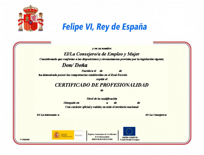 Modelo de Certificado de Profesionalidad 